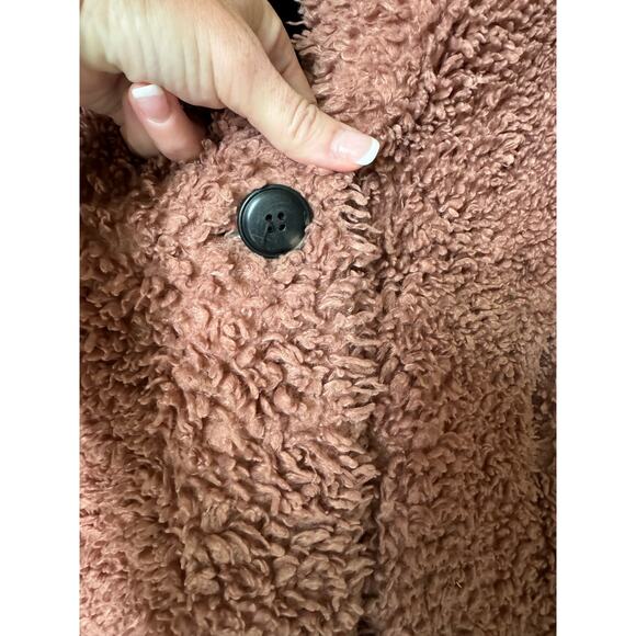 Zara Pink Shearling Fluffy Teddy Coat Jacket collarless one button size medium - Picture 15 of 15